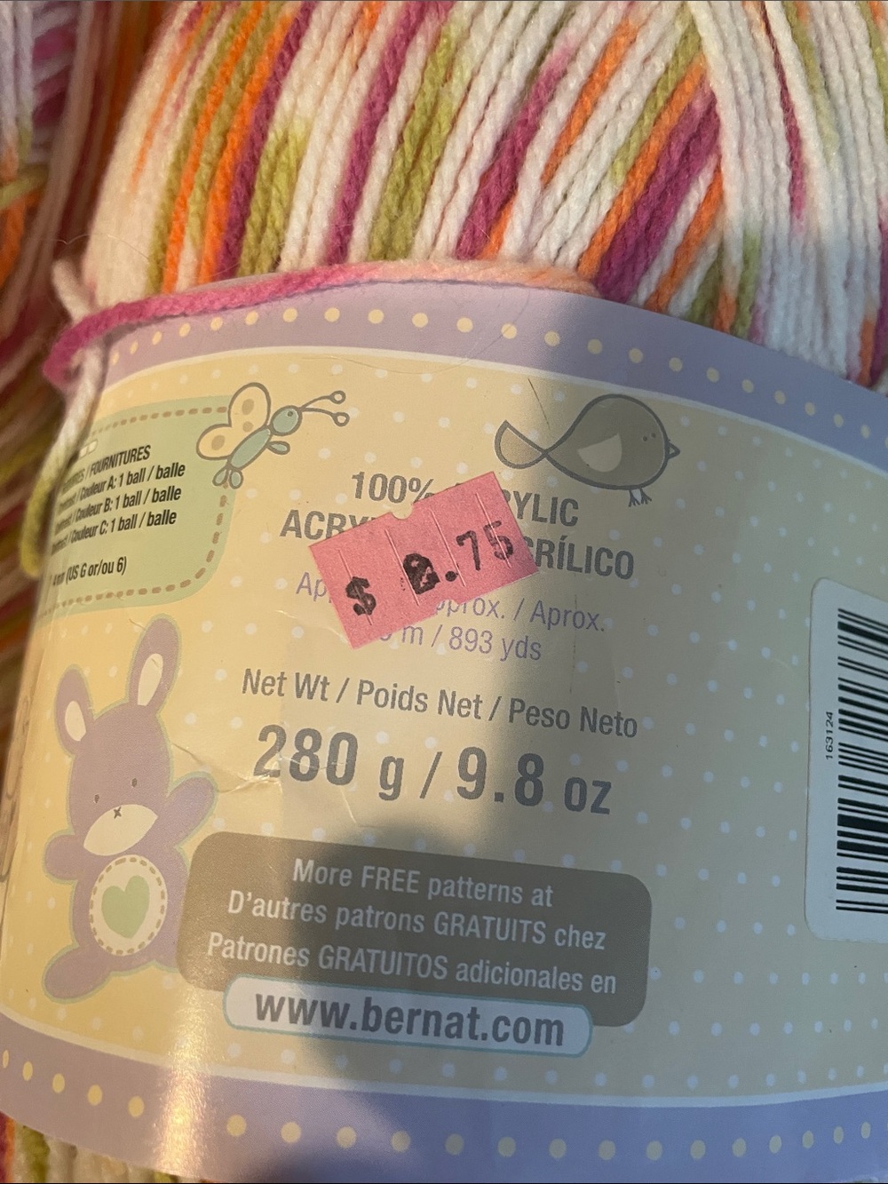 Baby Sport Multicolor Pastel Yarn - White, Pink, Green, Orange 2 skiens - Picture 3 of 4